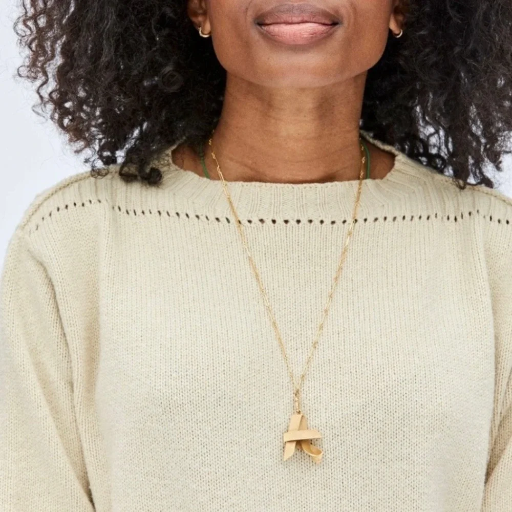 Clare V Gold Ribbed Ribbon Initial V Charm Pendant Necklace Attachment - Picture 4 of 11